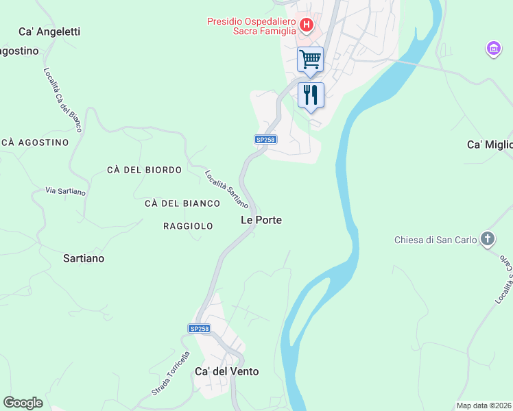 map of restaurants, bars, coffee shops, grocery stores, and more near 1A Via Sartiano in Le Porte