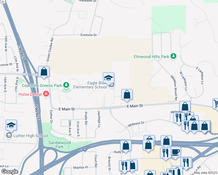 map of restaurants, bars, coffee shops, grocery stores, and more near 200 Eagle Bluff Court in Onalaska