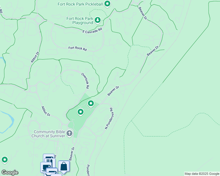 map of restaurants, bars, coffee shops, grocery stores, and more near 57372 Beaver Drive in Sunriver