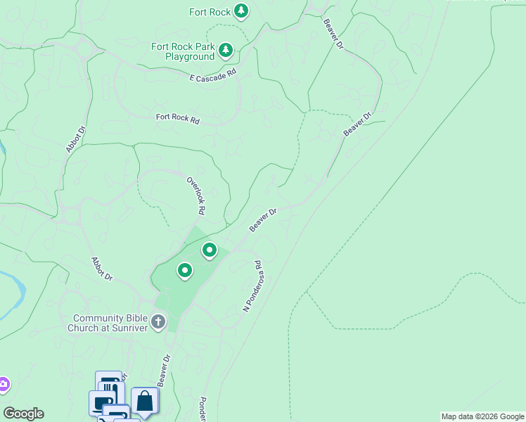 map of restaurants, bars, coffee shops, grocery stores, and more near 57372 Beaver Drive in Sunriver
