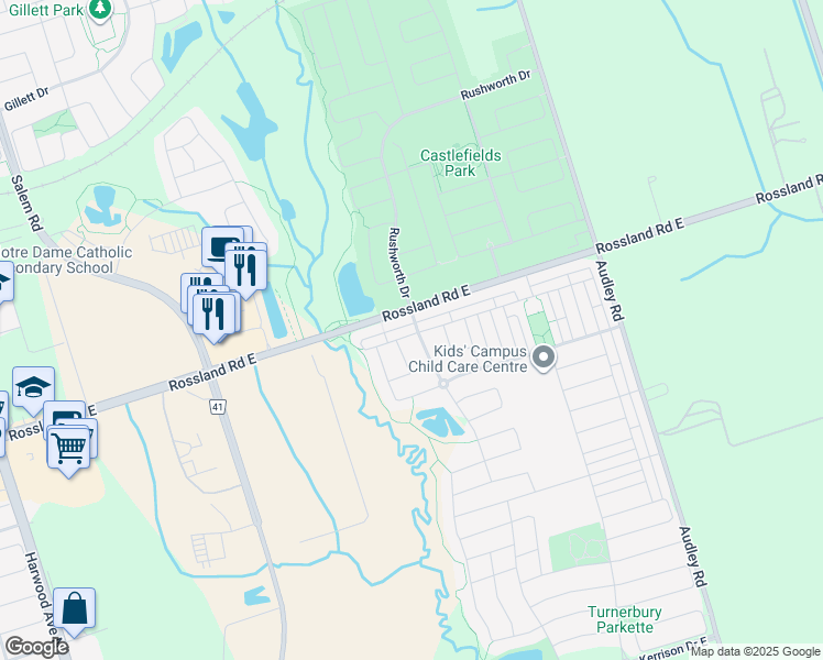 map of restaurants, bars, coffee shops, grocery stores, and more near 2 Boylett Road in Ajax