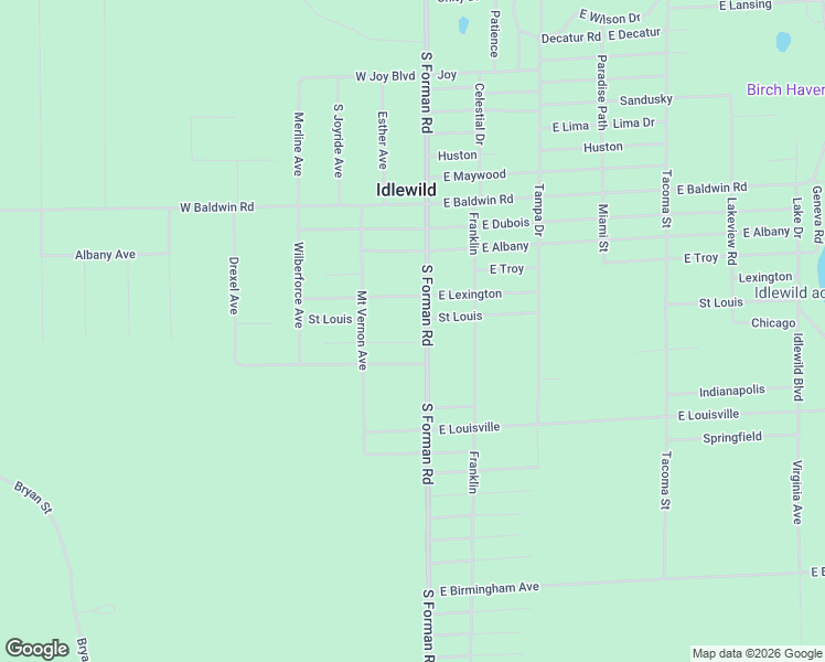 map of restaurants, bars, coffee shops, grocery stores, and more near 7273 South Forman Road in Idlewild