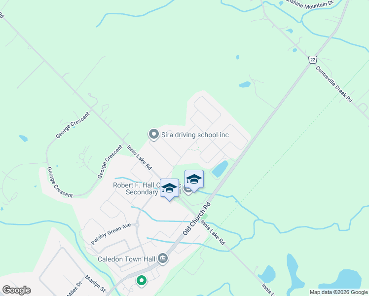map of restaurants, bars, coffee shops, grocery stores, and more near 30 Albert Spencer Avenue in Caledon East