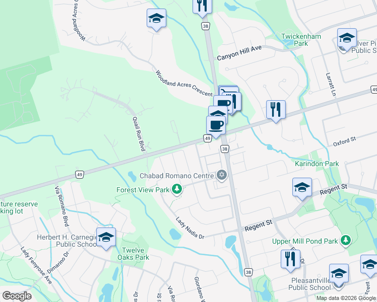 map of restaurants, bars, coffee shops, grocery stores, and more near 393 Lady Nadia Drive in Vaughan