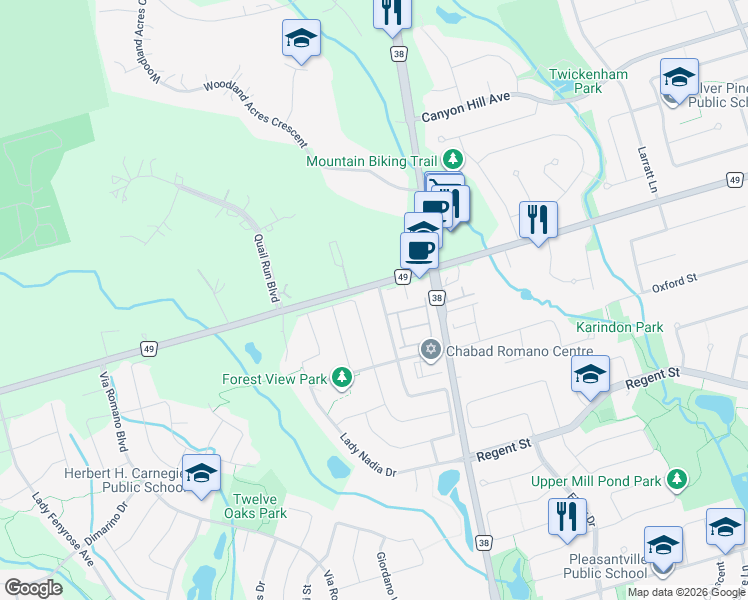 map of restaurants, bars, coffee shops, grocery stores, and more near 70 Torah Gate in Vaughan