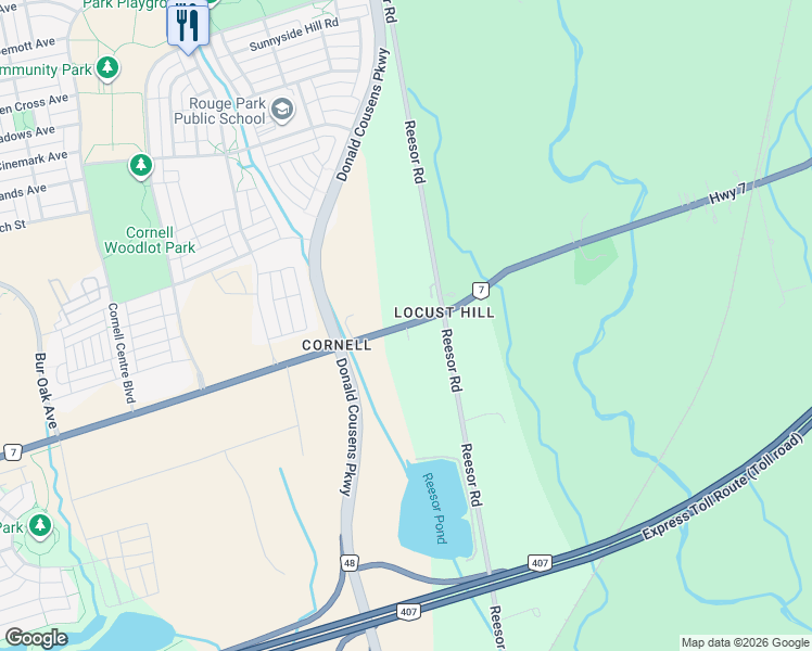 map of restaurants, bars, coffee shops, grocery stores, and more near 3987 York Regional Road 7 in Markham
