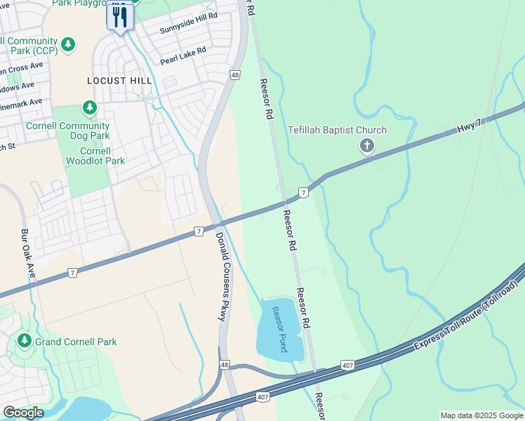 map of restaurants, bars, coffee shops, grocery stores, and more near 3987 York Regional Road 7 in Markham