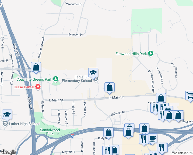 map of restaurants, bars, coffee shops, grocery stores, and more near 200 Eagle Bluff Court in Onalaska