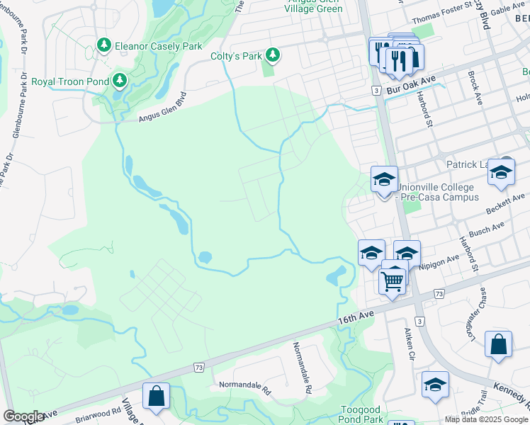 map of restaurants, bars, coffee shops, grocery stores, and more near 20 Harold Humphrey Street in Markham