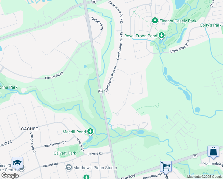 map of restaurants, bars, coffee shops, grocery stores, and more near 8 Glenbourne Park Drive in Markham