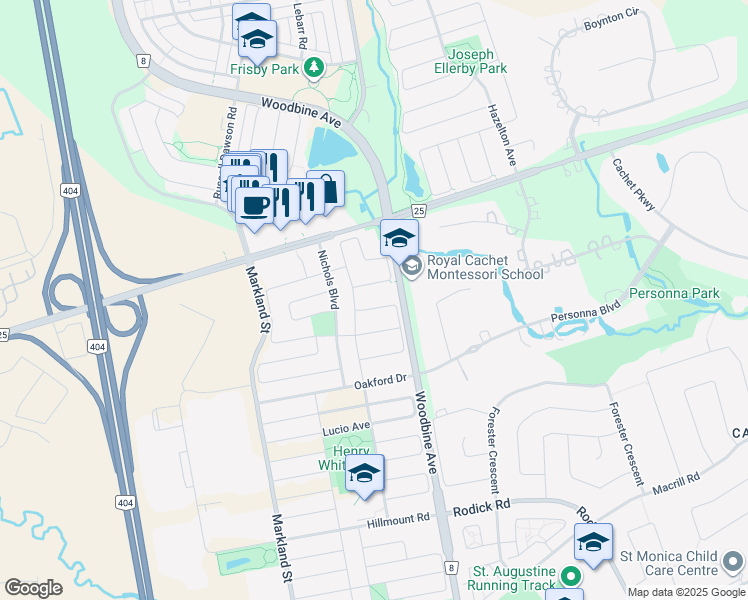 map of restaurants, bars, coffee shops, grocery stores, and more near 10 Robert Grundy Road in Markham