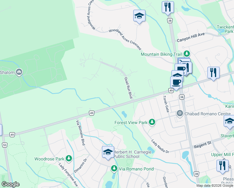 map of restaurants, bars, coffee shops, grocery stores, and more near 11 Saul Court in Vaughan