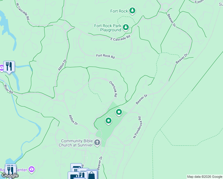 map of restaurants, bars, coffee shops, grocery stores, and more near 57409 Overlook Road in Sunriver