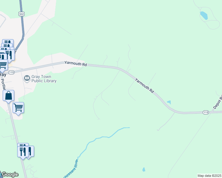 map of restaurants, bars, coffee shops, grocery stores, and more near 15 Woodcock Drive in Gray