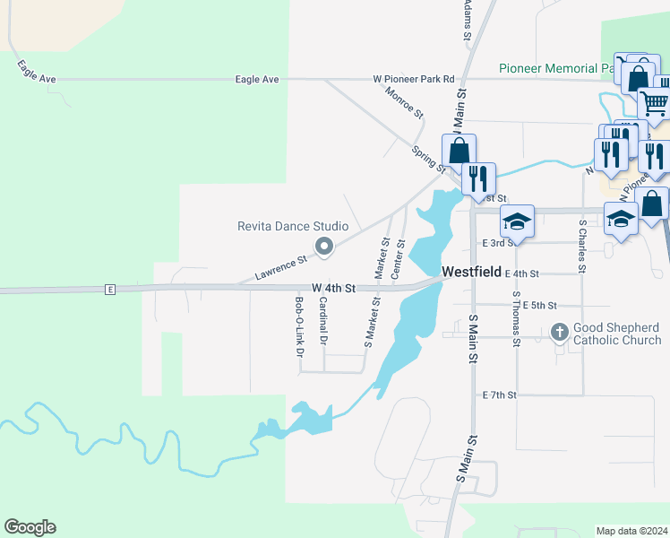 map of restaurants, bars, coffee shops, grocery stores, and more near 277 Lawrence Street in Westfield