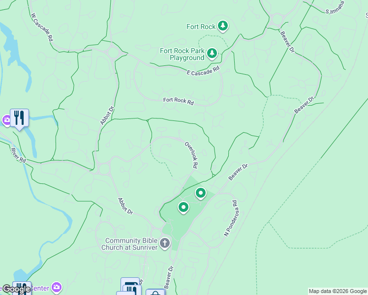 map of restaurants, bars, coffee shops, grocery stores, and more near 57409 Overlook Road in Sunriver