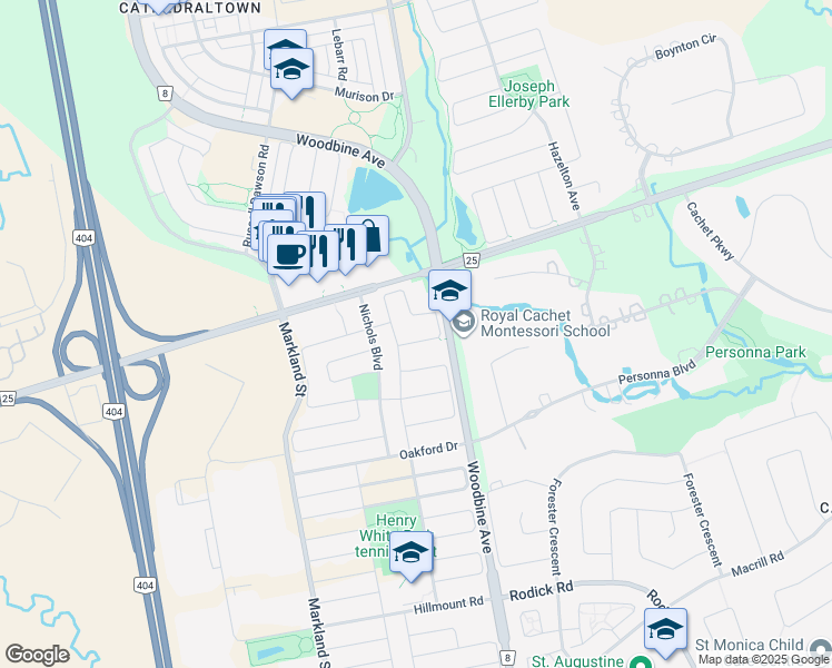map of restaurants, bars, coffee shops, grocery stores, and more near 10 Robert Grundy Road in Markham