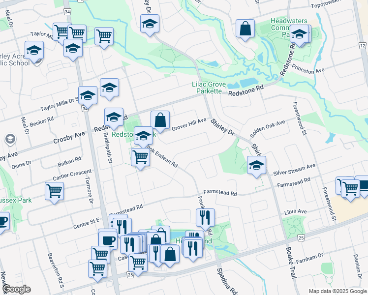 map of restaurants, bars, coffee shops, grocery stores, and more near 24 Futura Avenue in Richmond Hill