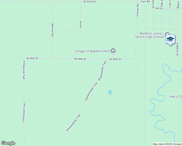map of restaurants, bars, coffee shops, grocery stores, and more near 3467 West 56th Street in Baldwin