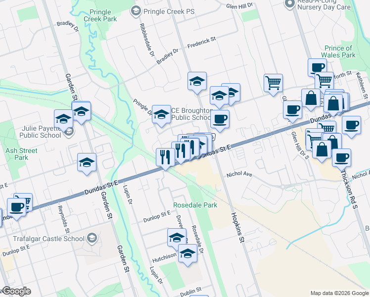 map of restaurants, bars, coffee shops, grocery stores, and more near 4 Dunsley Way in Whitby