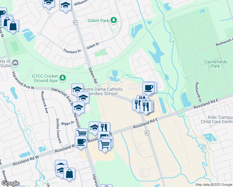 map of restaurants, bars, coffee shops, grocery stores, and more near 2 Harper-Hill Drive in Ajax