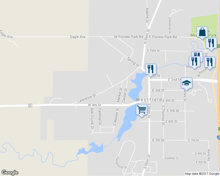 map of restaurants, bars, coffee shops, grocery stores, and more near 277 Lawrence Street in Westfield