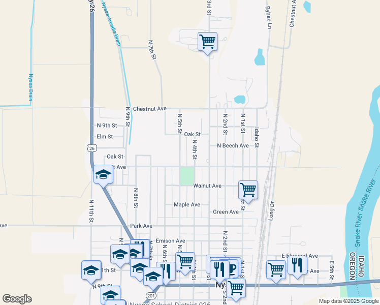 map of restaurants, bars, coffee shops, grocery stores, and more near 710 North 5th Street in Nyssa