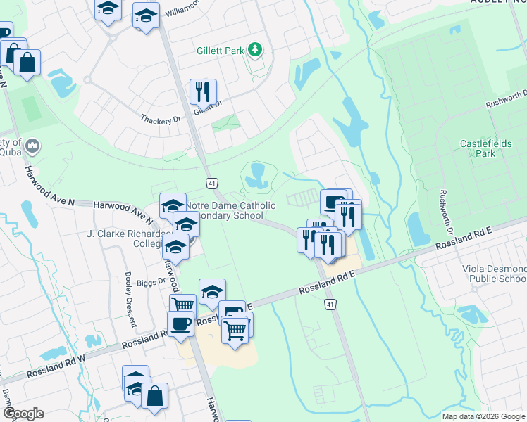 map of restaurants, bars, coffee shops, grocery stores, and more near 10 Harper-Hill Drive in Ajax