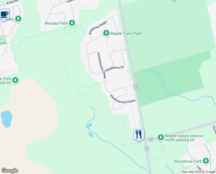 map of restaurants, bars, coffee shops, grocery stores, and more near 186 Hunterwood Chase in Vaughan