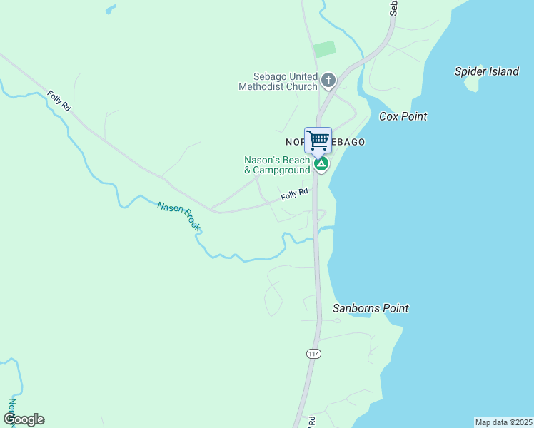 map of restaurants, bars, coffee shops, grocery stores, and more near 33 Folly Road in Sebago