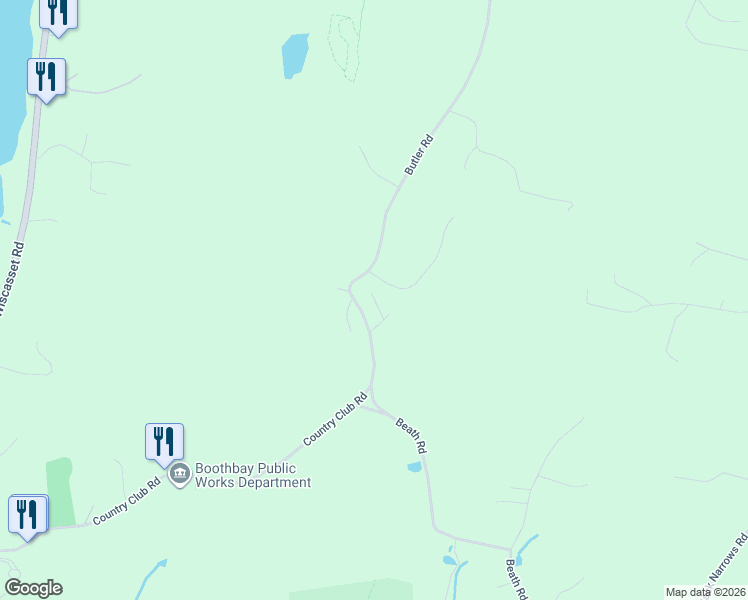 map of restaurants, bars, coffee shops, grocery stores, and more near 203 Butler Road in Boothbay