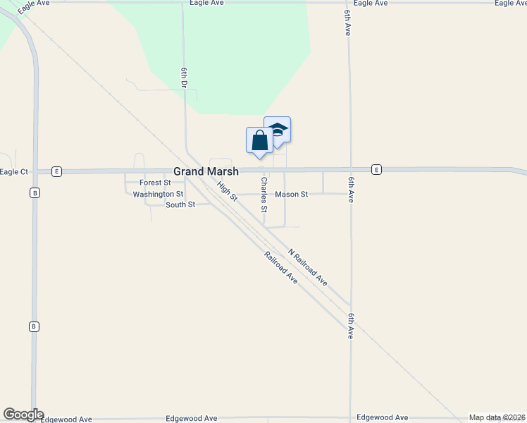 map of restaurants, bars, coffee shops, grocery stores, and more near 2539 Charles Street in Grand Marsh