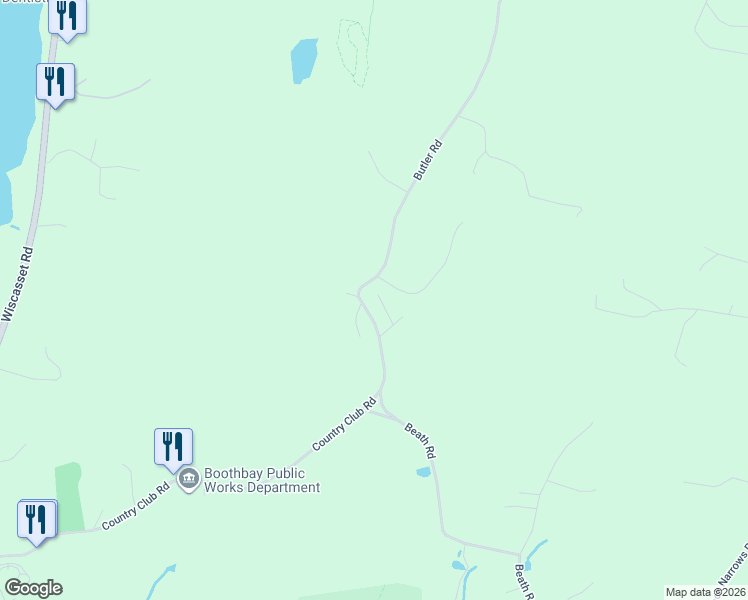 map of restaurants, bars, coffee shops, grocery stores, and more near 203 Butler Road in Boothbay