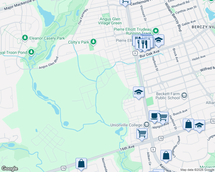 map of restaurants, bars, coffee shops, grocery stores, and more near 37 Meizhou Avenue in Markham