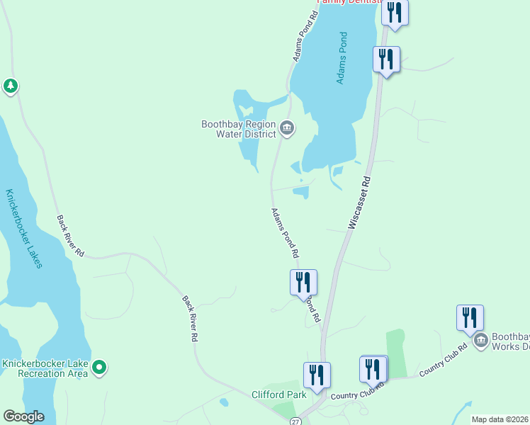 map of restaurants, bars, coffee shops, grocery stores, and more near 235 Adams Pond Road in Boothbay