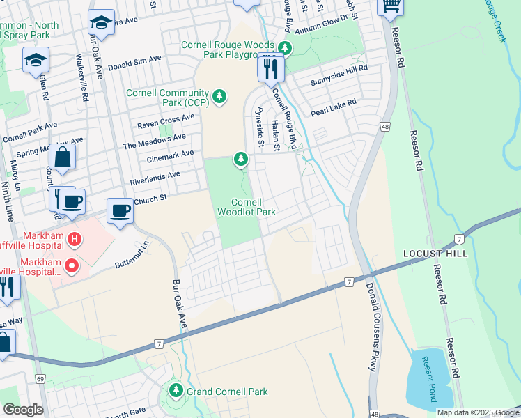 map of restaurants, bars, coffee shops, grocery stores, and more near 275 William Forster Road in Markham