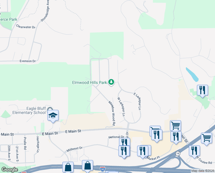 map of restaurants, bars, coffee shops, grocery stores, and more near N4550 Cotton Wood Drive in Onalaska