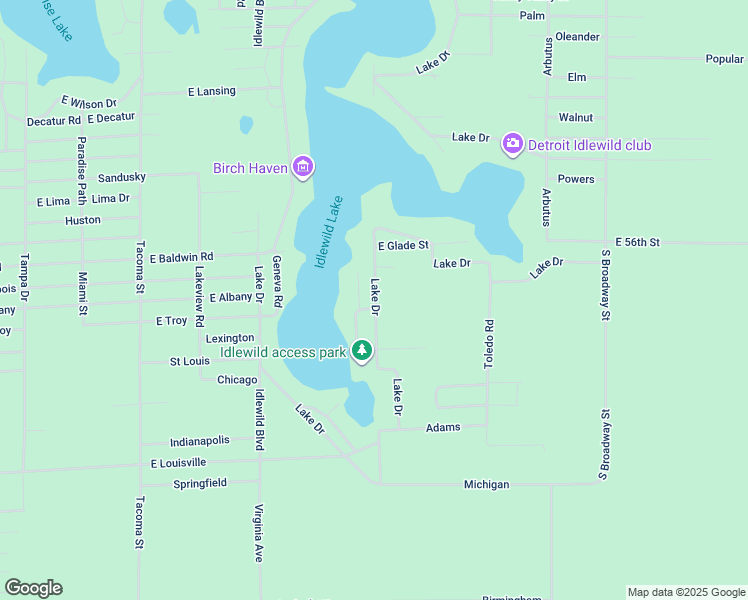 map of restaurants, bars, coffee shops, grocery stores, and more near 6353 Lake Drive in Idlewild