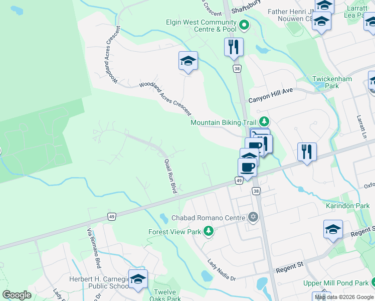 map of restaurants, bars, coffee shops, grocery stores, and more near 11 Fiddlers Circle in Vaughan