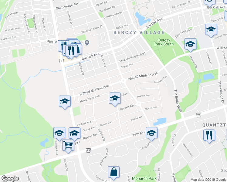 map of restaurants, bars, coffee shops, grocery stores, and more near 60 Brock Avenue in Markham