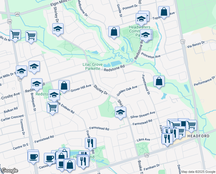 75 Peninsula Crescent Richmond Hill On Walk Score Map Of Restaurants Bars Coffee S Grocery Ore Near 75