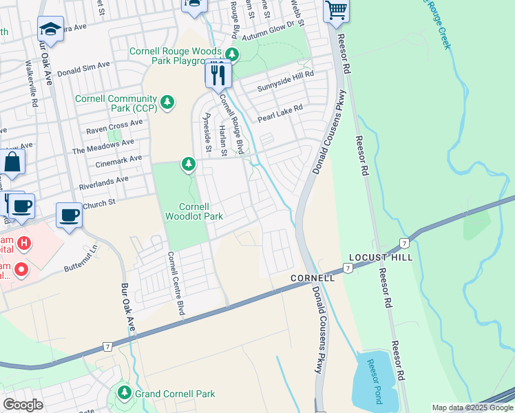 map of restaurants, bars, coffee shops, grocery stores, and more near 49 Honey Glen Avenue in Markham