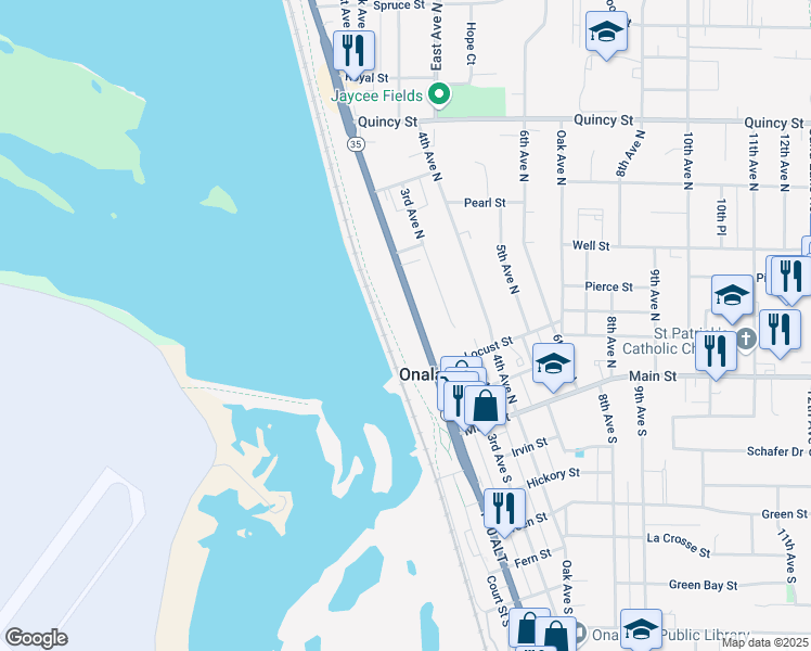 map of restaurants, bars, coffee shops, grocery stores, and more near 401 2nd Avenue North in Onalaska