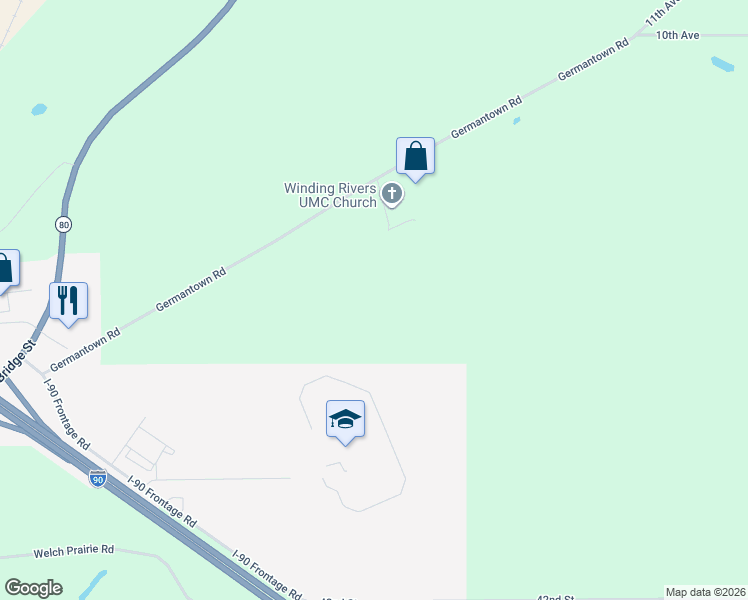 map of restaurants, bars, coffee shops, grocery stores, and more near N6774 Germantown Road in New Lisbon