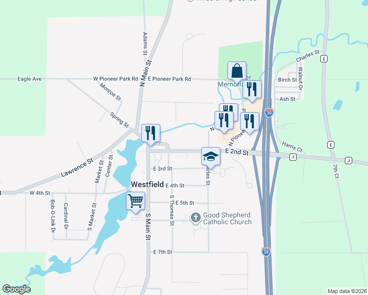 map of restaurants, bars, coffee shops, grocery stores, and more near 228 East 2nd Street in Westfield