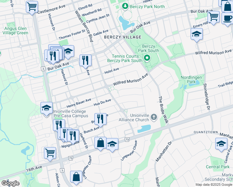 map of restaurants, bars, coffee shops, grocery stores, and more near in Markham