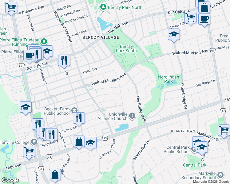 map of restaurants, bars, coffee shops, grocery stores, and more near 114 Hua Du Avenue in Markham