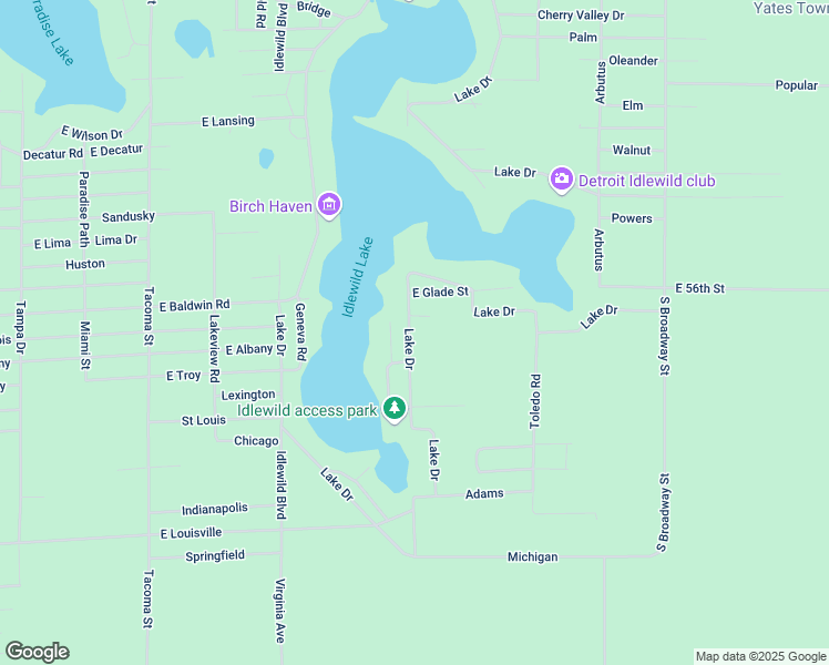 map of restaurants, bars, coffee shops, grocery stores, and more near 6353 Lake Drive in Idlewild