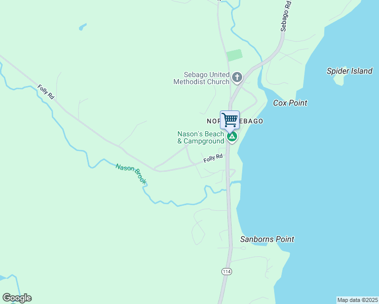 map of restaurants, bars, coffee shops, grocery stores, and more near 33 Folly Road in Sebago