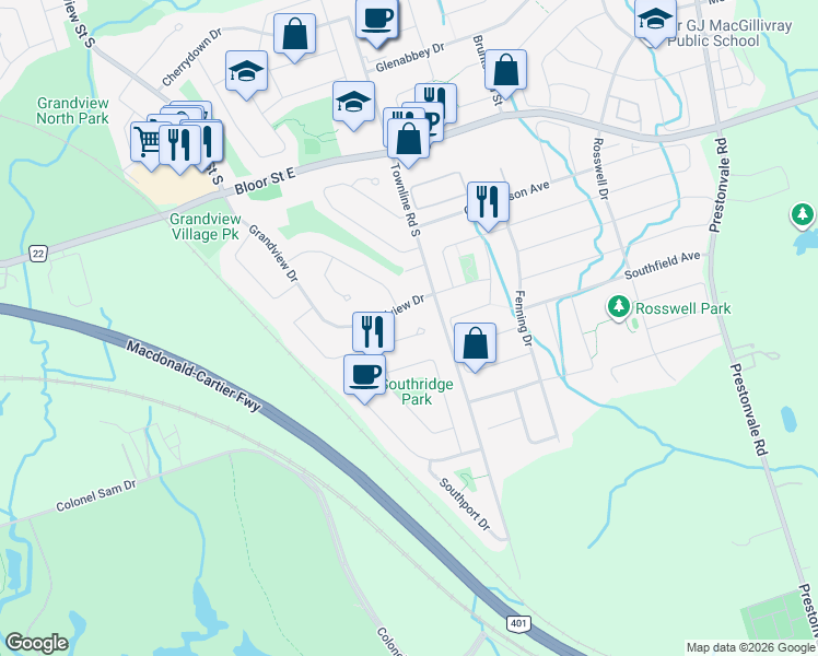 map of restaurants, bars, coffee shops, grocery stores, and more near 1210 Norman Court in Oshawa